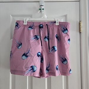 Pink And Purple with Blue Jellyfish Print George Mens Large Swim Trunks